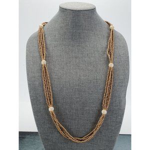 Gold Tone Beaded and Faux Pearl Necklace